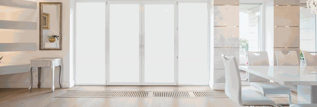 A glazed residential entry door with switchable PDLC film - Frosted