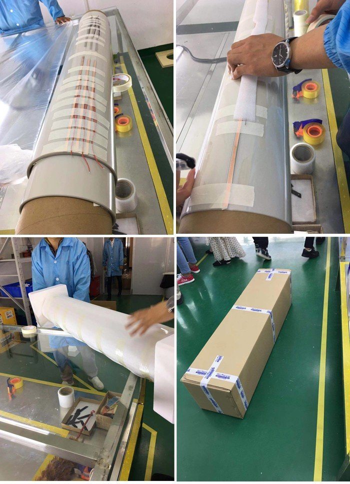 Proceso de embalaje en fábrica SGV: cinta de barras colectoras, envoltura de espuma y cartón de exportación